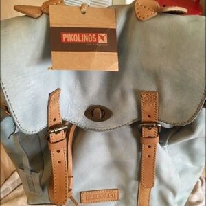 PIKOLINOS Light Blue and Tan Leather-Trim Backpack